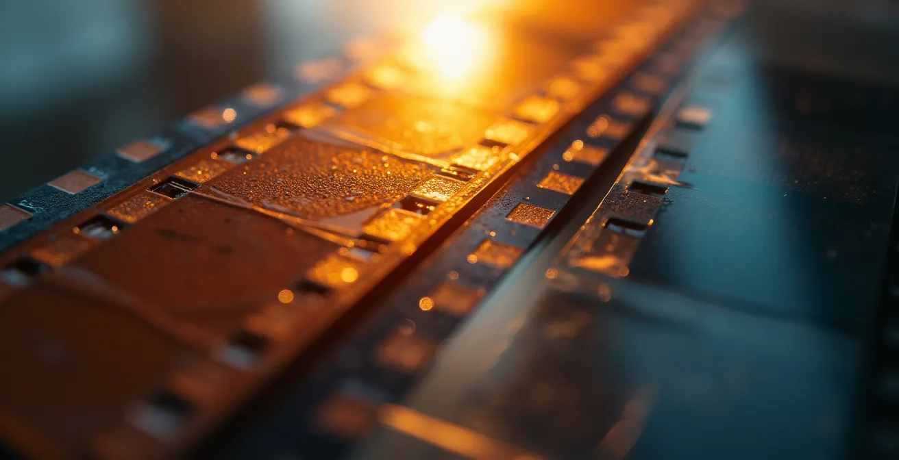 Pellicule de film avec différentes densités de plans illustrant le rythme cinématographique