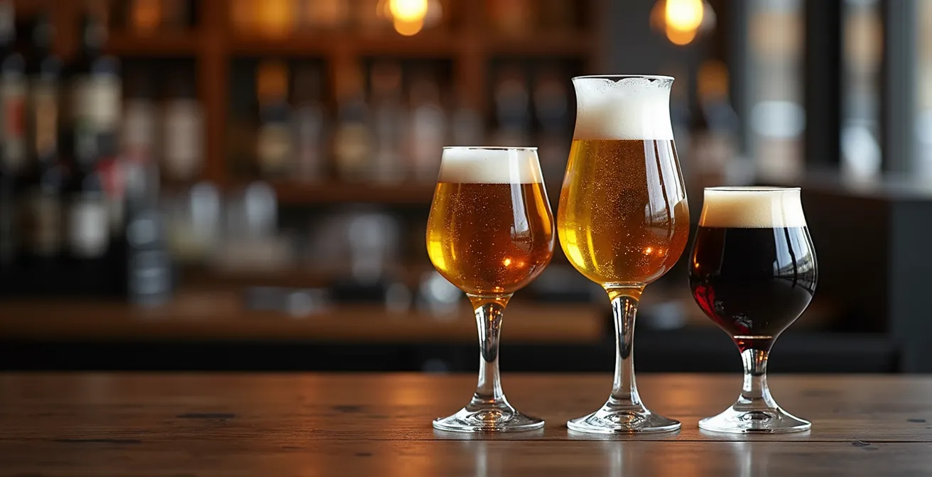 Comparaison visuelle entre différents verres de bière et leur teneur en alcool