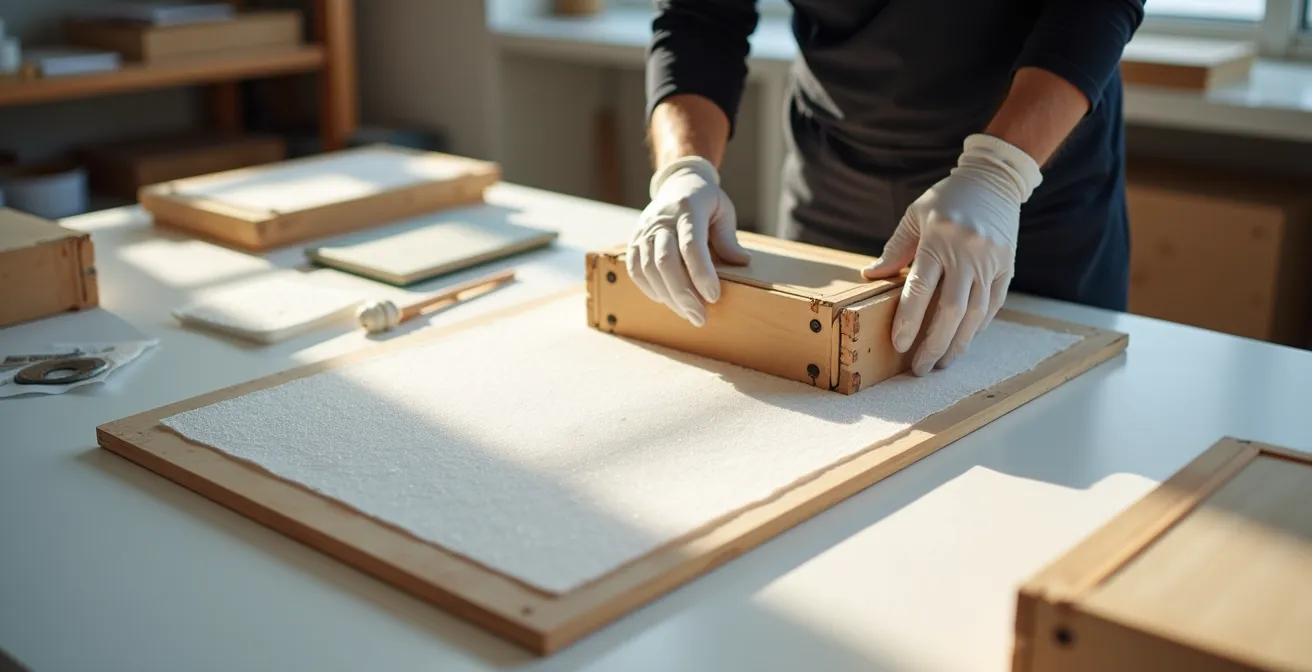 Processus d'emballage professionnel d'une toile pour transport aérien