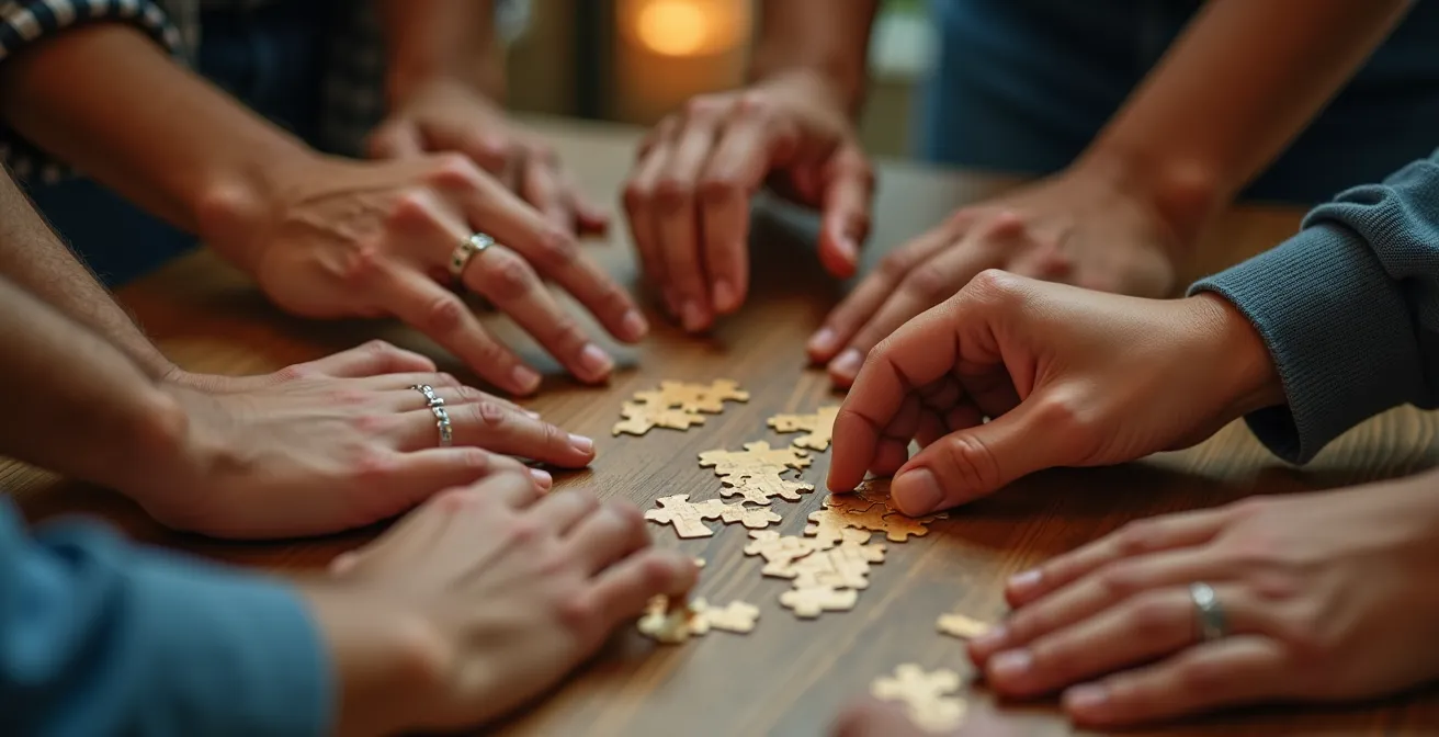 Groupe de participants collaborant dans un espace de jeu immersif