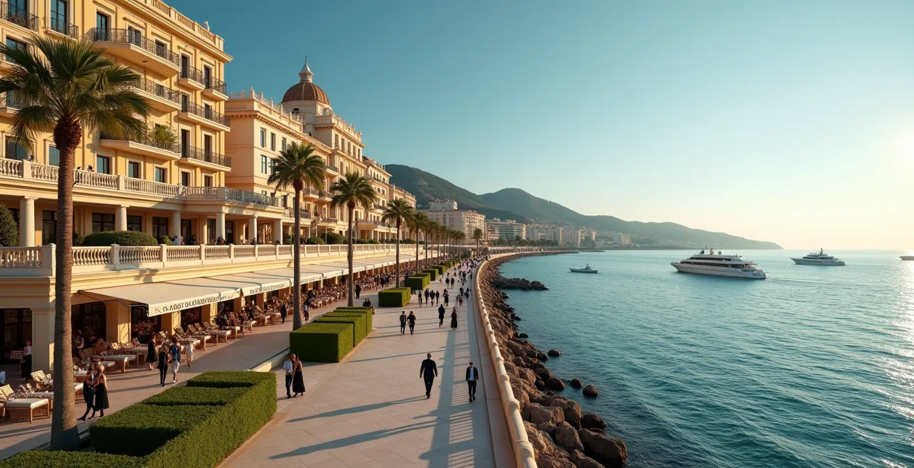 Vue aérienne des palaces de la Croisette pendant le Festival de Cannes avec architecture Belle Époque
