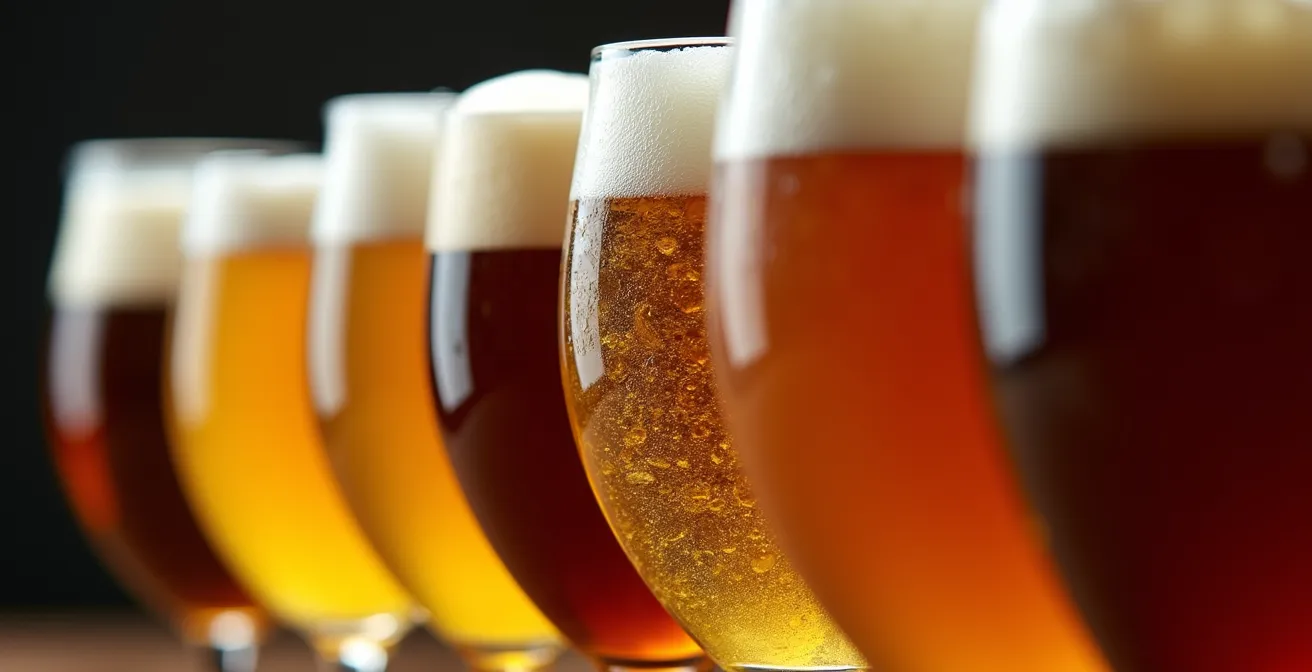 Collection de verres de bière belges spécialisés avec différents styles de bières