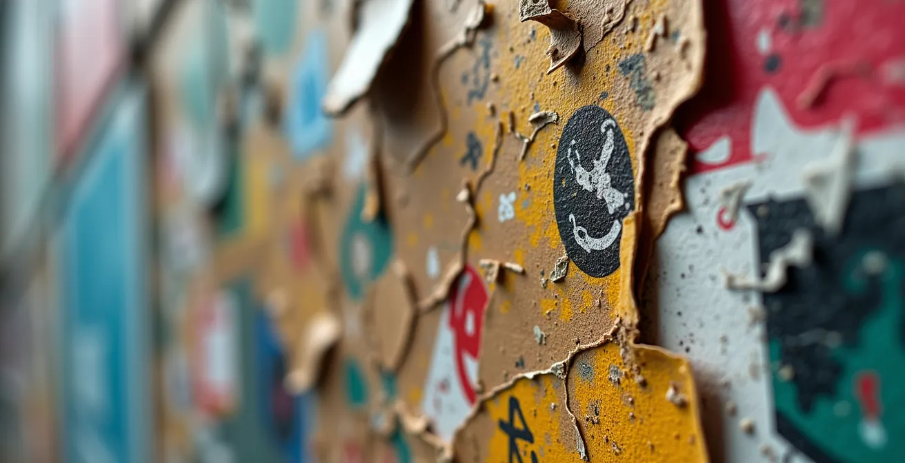 Touriste photographiant une fresque murale monumentale dans une ruelle européenne